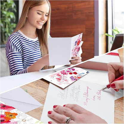 48 Pack Blank Cards and Envelopes, Watercolor Flowers Blank Greeting Cards, Blank Cards for All Occasion