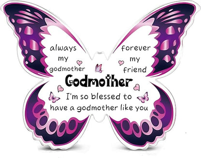 Godmother Gifts for Women Acrylic Plaque Bookmark Set Birthday Gifts for God Mom Personalised Butterfly Keepsake Bookmarker Mothers Day Christmas Thank You Gifts for Her from Godson Goddaughter