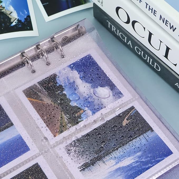 Purple Glitter PVC Kpop Photocard Binder Loose Leaf 6-Ring Wide A5 Photocards Holder with 4 Inch 200 Pockets Photo Pages Transparent Card Sleeve Protectors Page for Photos Cards Album Folder Organizer