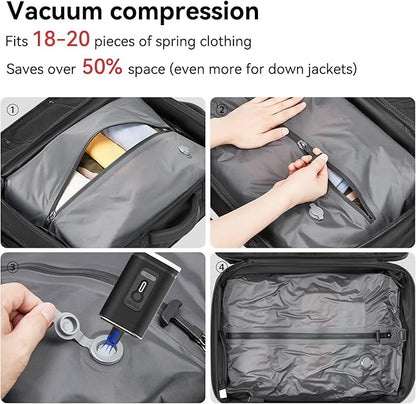Fiordpack, 70L Vacuum Backpack Travel with Pump, Charging Port, Inflatable Pillow, Sleep Mask&Earplugs, Expandable Vacuum Seal Compression Travel Backpack for 19" Laptop, Airline Approved