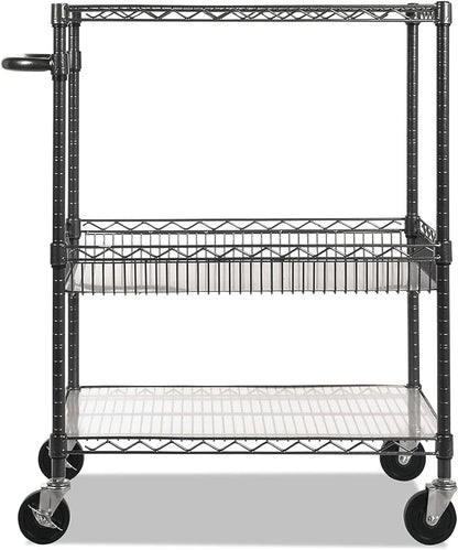 Alera Three-Tier Wire Cart, 34" x 18" x 40", Black