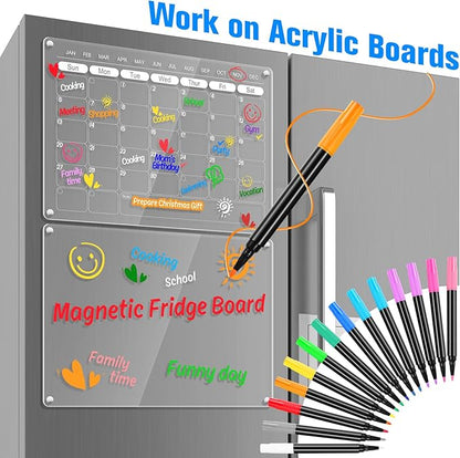 Liquid Chalk Markers for Acrylic Calendar Planning Board Clear Glass Dry Erase Board Whiteboard Window Mirror Christmas Halloween Painting, 14 Pack, 12 Vibrant Colors, 1mm Fine Points, Easy Wet Erase