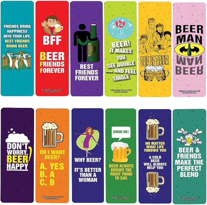 Creanoso Funny Beer Friends Bookmarks (5-Sets X 6 Cards) – Daily Inspirational Card Set – Interesting Book Page Clippers – Great Gifts for Adults and Professionals