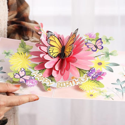 Pop Up Birthday Cards For Women&Wife, Beautiful Flowers and Monarch Butterfly, Elegant, Floral 3D Happy Birthday Greeting Cards, Ideal Gift for Mom, Sister, Her, Grandma, Aunt, Daughter, Stepmother