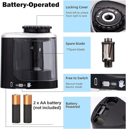 Pencil Sharpener Electric Pencil Sharpener for Kids, Blade to Fast Sharpen, Suitable for No.2/School/Classroom/Office/Home (Black)
