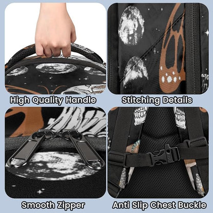 Brown Gothic Skull Butterfly Black Galaxy Space Backpack School Bookbag Laptop Purse Casual Daypack for Teen Girls Women Boys Men College Travel