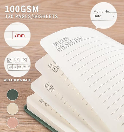 3 Pack Pocket Journaling Notebooks, A6 Small Notebook For Note Taking Journaling Notebooks Journals For Writing Mini Note Pads With Pen Holder 120 Pages 100 GSM Thick Paper,Geen,Pink,Khaki