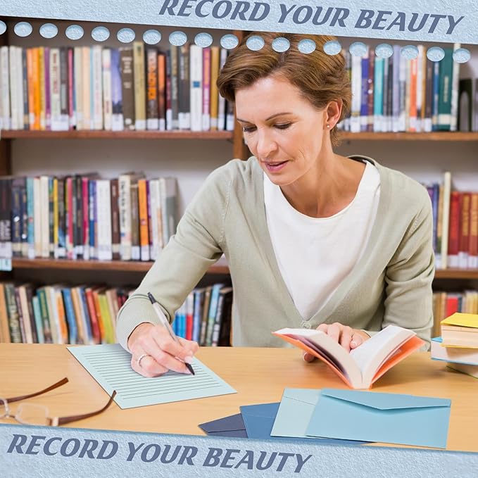 100 Pcs Stationery Lined Stationery Paper and Envelopes Set Includes 50 Letter Writing Paper and 50 Envelope for Office, 5.5 x 8.25 Inch(Blue)