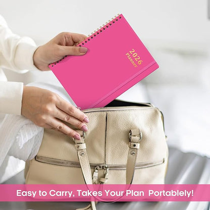 2026 Planner, Weekly and Monthly Calendar Planner, January 2026 - December 2026, Hardcover 2026 Calendar Planner Book with Tabs For Women & Men, Inner Pocket, Spiral Bound, Perfect for Office Home School Supplies - A5 (6.3" x 8.5"), Berry Pink