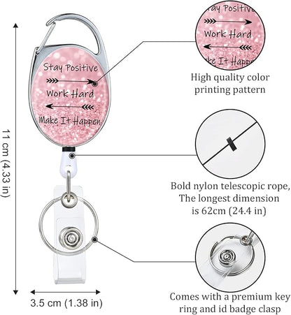 3 Pack Badge Reels Retractable，Double Sided Color Print Pattern Retractable Badge Holders，with Retractable Keychain, Badge Clip and Key Ring，Durable Nylon Retractable Rope