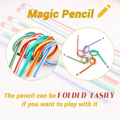 40 Pcs 7 Inch Flexible Pencils,Soft Novelty Pencil,Multi Colored Striped Soft Pencil with Eraser for Kids Gift