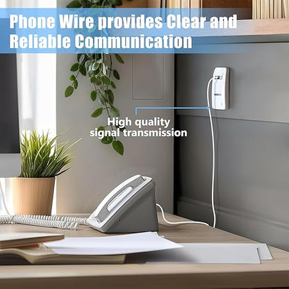 Phone Cord for Landline, 1 Pack 26 Feet(8M) RJ11 6P4C Phone Extension Cord, White Telephone Line Cord, RJ11 Extension Cable for Office or Home