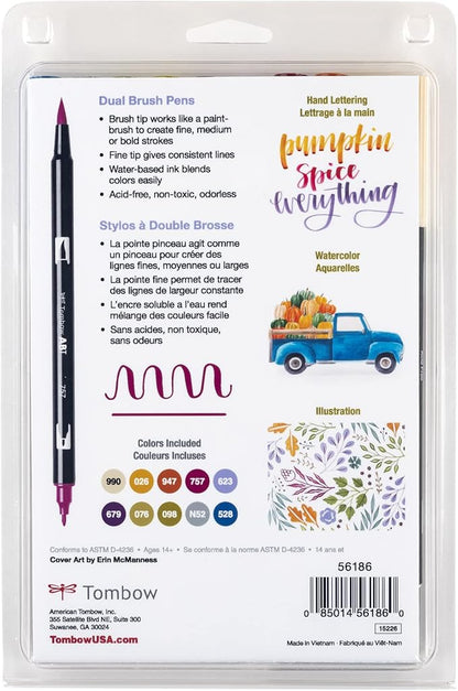 Tombow 56186 Dual Brush Pen Art Markers, Muted, 10-Pack. Blendable, Brush and Fine Tip Markers