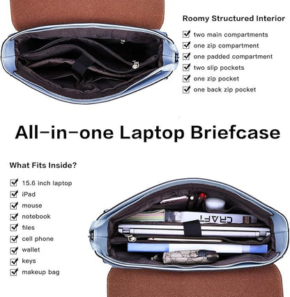 15.6-Inch Laptop-Briefcase-for-Women,Work-Bags Unique Laptop Messenger Bag Satchel-Bag Laptop-Computer Bag with Professional Padded Compartment for Tablet Notebook Ultrabook-Baby Blue Jay