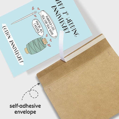 Funny 2 Years Anniversary Card, Two Years Anniversary Card for Husband Wife, Happy 2nd Wedding Anniversary Card, Cotton Anniversary Card