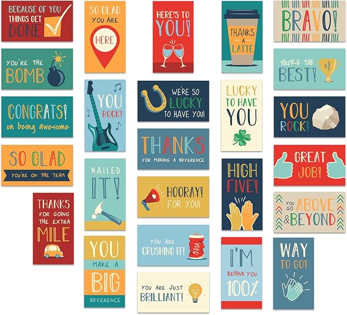Workplace Appreciation Encouragement Cards / 50 Motivational Kindness Cards / 25 Gratitude Quote Designs For Employees/Small 2" x 3.5" Business Card Size