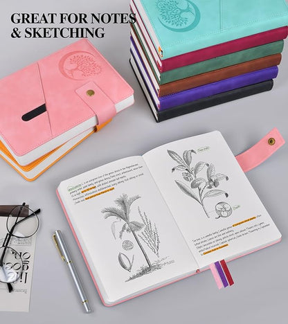 Blank Journal Notebook, A5 Hardcover Leather Sketchbook with 200 Pages Thick Blank Paper for Men Women, Unlined Drawing & Writing Journal, 5.9" x 8.4" Plain Notebook (pink)