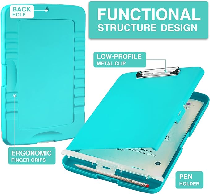 Sooez Clipboard with Storage, High Capacity Nursing Clipboards with Pen Holder, Heavy Duty Plastic Storage Clipboard with Low Profile Clip, Clipboard Folder, Teacher Must Haves, Office Supplies
