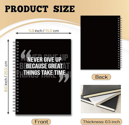 YAZMEEN Inspirational Blank Spiral Notebook（160 Pages） Never Give Up Because Great Things Take Time Hardcover Notebook Motivational Journal Gift Funny Birthday Gift for Teen Student Friend Coworker