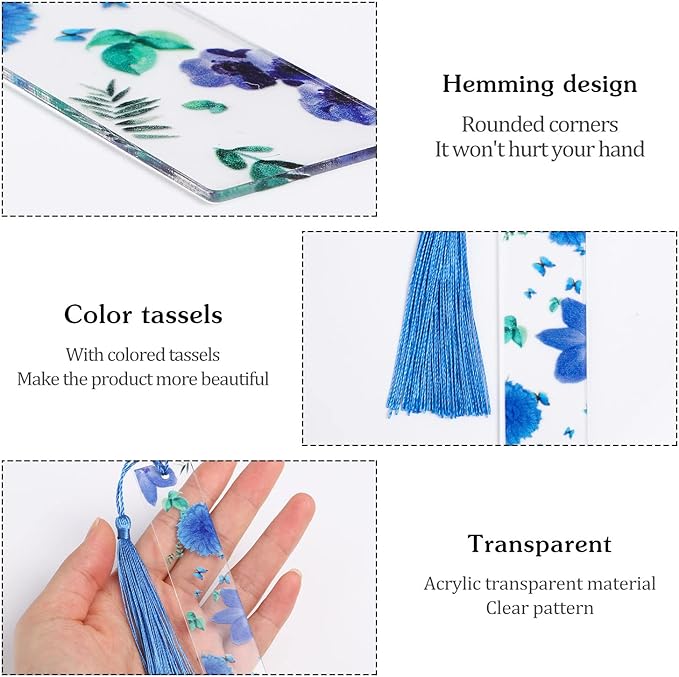 10 Pieces Flower Resin Bookmark Transparent Floral Bookmarks for Women Cute Bookmarks Flower Page Marker with Tassels, Christmas Gifts Stocking Stuffers for Women Kids