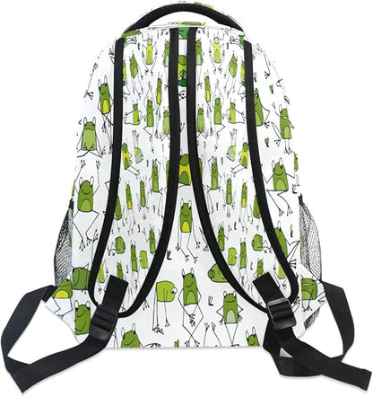 Blueangle Funny Frogs Pattern Print Travel Backpack for School Water Resistant Bookbag