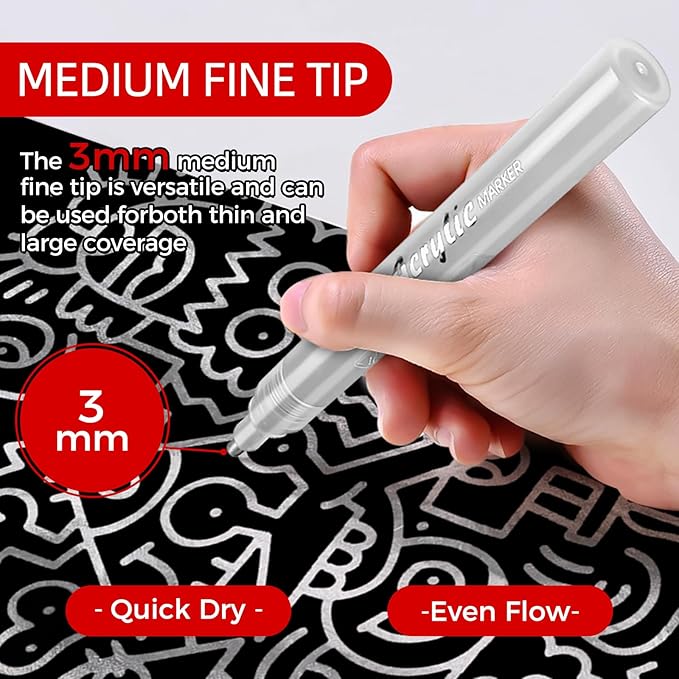 SFAIH Silve Paint Markers Paint Pens - 4 Pack 2-3MM Medium Tip Metallic Acrylic Markers for Rock Painting, Wood, Metal, Fabric, Plastic, Canvas, Glass, Ceramic, Diy Crafts, Drawing, Tire