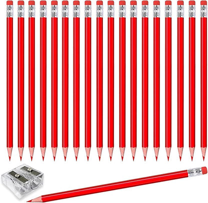 Adhere 25pcs Checking Pencils Erasable colored Pencils Pre-Sharpened #2 HB,for Checking Tests Grading Map Coloring,school Correcting,editing Office Favors,including a Free sharpener. (Red)