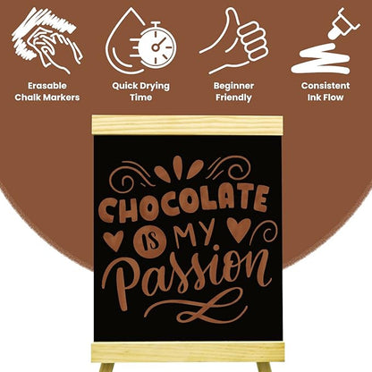 5 Brown Chalkboard Chalk Markers - Brown Dry Erase Markers for Blackboard, Chalkboard Signs, Windows, Glass | Variety Pack - Fine & Jumbo Size Ink Pen (1mm, 3mm, 6mm, 10mm, 15mm)