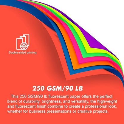 Poster Board 11 x 14 Inches,56 Sheets Neon Paper 7 Color Fluorescent Paper Bright Cardstock 250 GSM/90 lb Heavyweight Projects School Science Fair Event Displays and Business Presentations