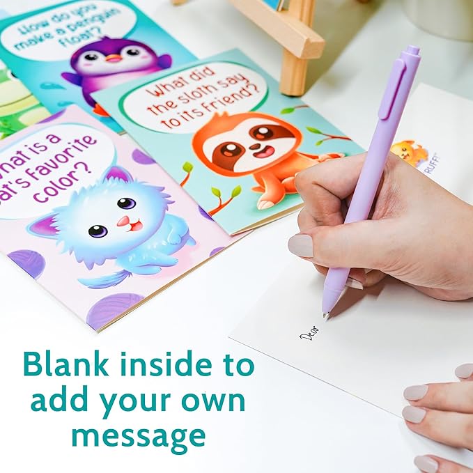 24 Funny Animal Joke Notecards with No Repeats - 4.5” x 6.25” Humorous Bulk Thinking of You Cards for Kids, Grandkids, Students, and Teachers, Summer Camp and More