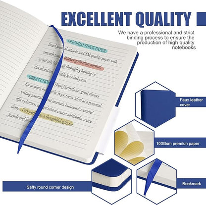 Lined Journal Notebook, (Blue), 160 Pages, Medium 5.7 inches x 8 inches - 100 gsm Thick Paper, Hardcover