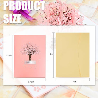 Wanateber 3D Pop Up Aniversary Card with Cherry Tree, Pop Up Lovers Wedding Card, Birthday Cards for Wife, Husband, Lovers, Couple, Romantic Valentines Day Cards, Greeting Cards for Mothers Day