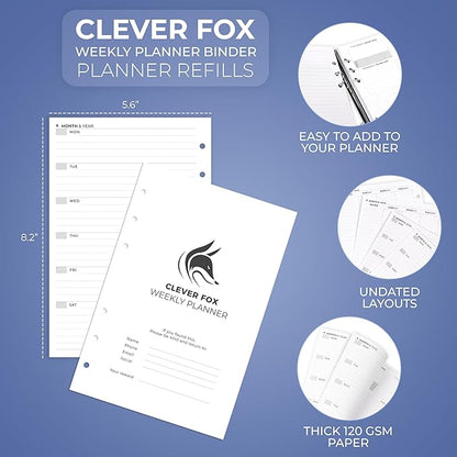 Clever Fox Weekly Planner Binder Refills – 12-Month Planner Page Refill Set - Planner for Time Management & Weekly Tasks – Work & Life Organizer with to Do List – Undated A5 Pages