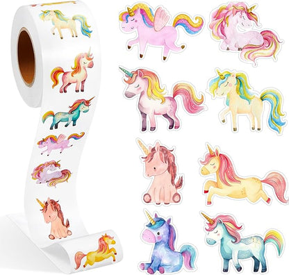 1 Roll Animal Stickers Reward Cute Space Stickers Office Supplies Incentives Sticker Animal Party Favor Decal, 500 Pcs Each Roll(Rainbow Horse)