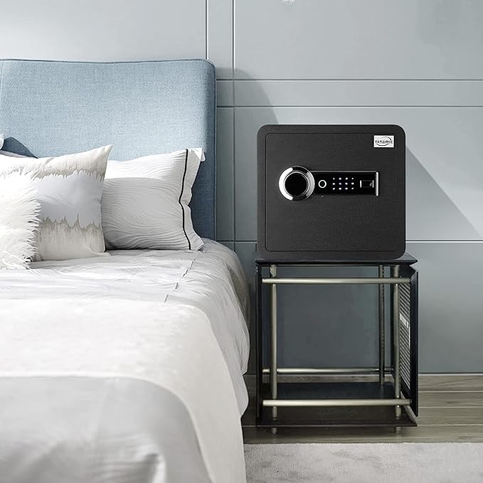 Tenamic Biometric Fingerprint Safe Box 1.41 Cuft Security Box with Induction Light and Leather, Solid Alloy Steel Home Cabinet Safe, Black