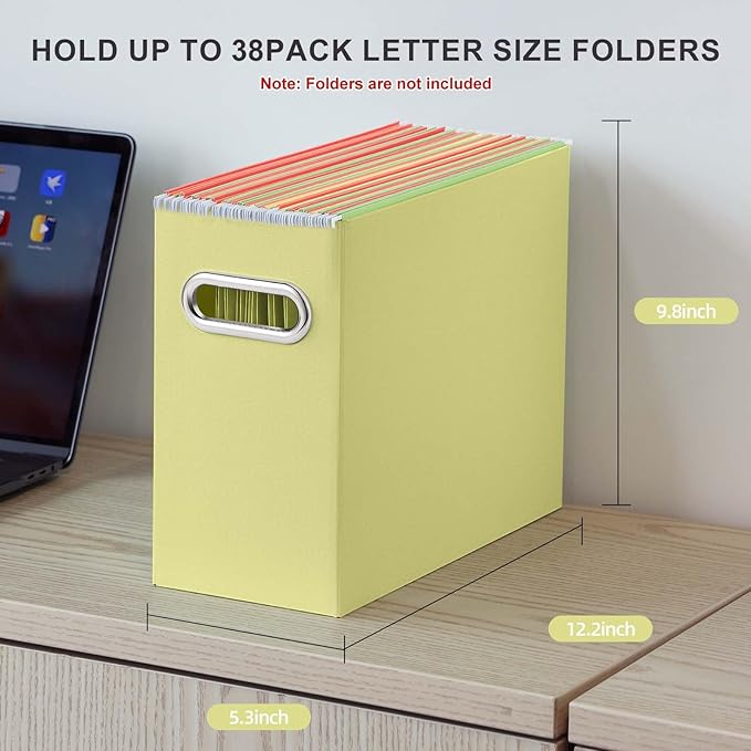 Oterri File Organizer, Small Storage Box, Cardboard File Folder Organizer, Collapsible File Box, Hanging File Organizer for Letter Size, Portable File Box, Only Box (Light Yellow,4 Packs)