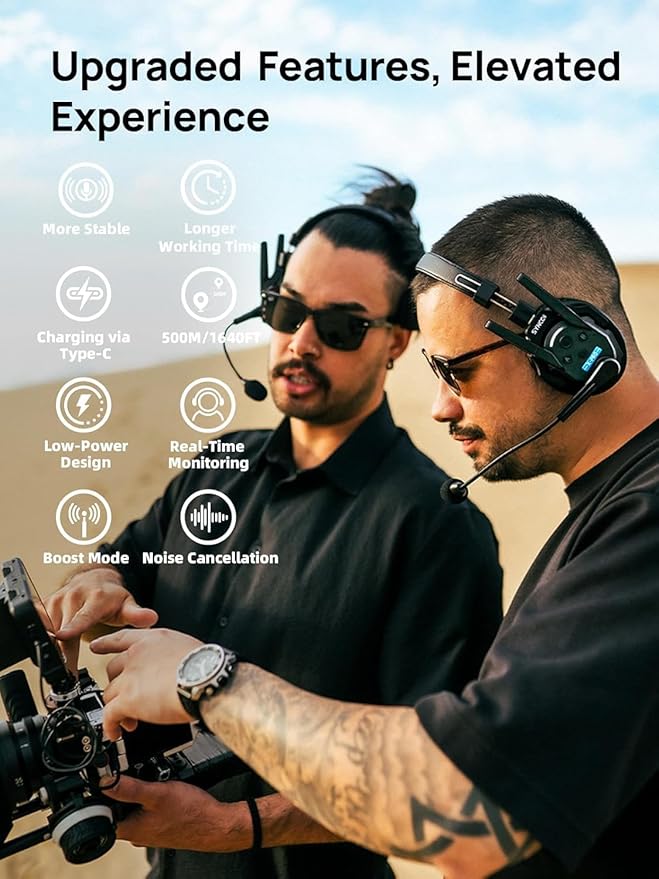 SYNCO XTALK XPro5 X5 Wireless Intercom Headset System 2.4 GHz Full Duplex 1640feet/500 Meter Communication System for Live Show Stage Performance Movie Shoot (XPro5/5 Persons)