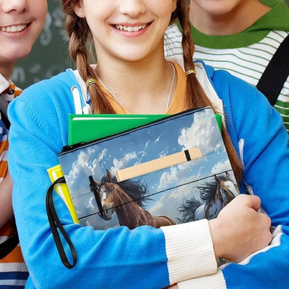 COEQINE Watercolorful Horses Book Cover Zippered Book Cover with Pen Holder Portable Book Pouch Book Lovers Hardcover Book Dust Cover Case Washable