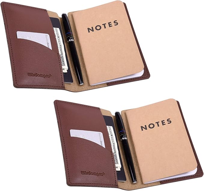 Wisdompro Journal Cover, 2 Pack PU Leather Notebook Cover for Field Notes,or other 3.5" x 5.5" Pocket Notebooks - Brown