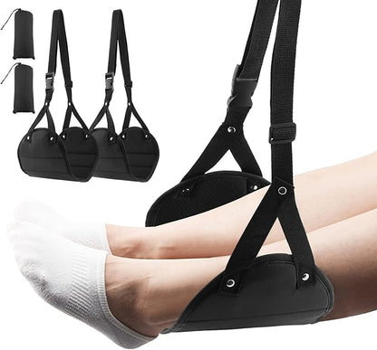 2pcs Airplane Foot Hammock Airplane Foot Rest with Adjustable Height Desk Foot Hammock Travel Foot Rest Foot Sling for Airplane Travel Comfy Foot Hanger Airplane, Black