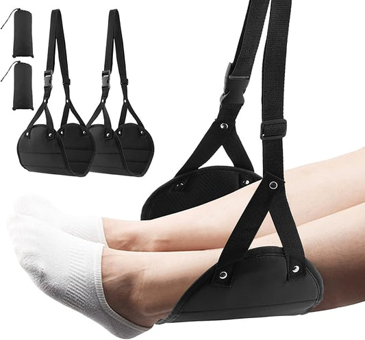 2pcs Airplane Foot Hammock Airplane Foot Rest with Adjustable Height Desk Foot Hammock Travel Foot Rest Foot Sling for Airplane Travel Comfy Foot Hanger Airplane, Black