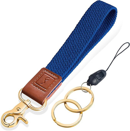 Fishent Stretchy Wristlet Keychain,Braided Cute Wrist Lanyards for Keys, Key Chain Holder for Women Men, Wrist Strap Keychain for Car Keys Phone Camera Wallet ID Badges Card (Atlantic Blue)