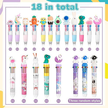 18 Pcs Multicolor Pen in One Include 4 In1 and 10 in 1 Colored Cute Pens Retractable Cartoon Ballpoint for Valentine‘s Day Birthdays Office Gifts (Classic)