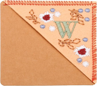 PATIKIL Personalized Embroidered Corner Bookmark, Cute Flower Felt Stitched Triangle Book Mark Page Marker for Women Men Book Lovers Teachers, Pink, Letter W