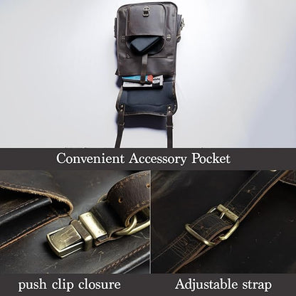 Satchel And Fable Vintage Full Grain 21 Inch Leather Laptop Large Backpack Casual Bookbag Daypack Camping Travel Rucksack Knapsack