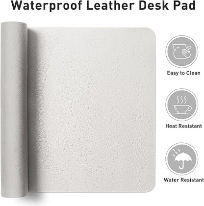 Aothia Leather Desk Pad Protector, Mouse Pad,Office Desk Mat, Non-Slip PU Leather Desk Blotter, Laptop Desk Pad, Waterproof Desk Writing Pad for Office and Home (48"x17", Off-White)