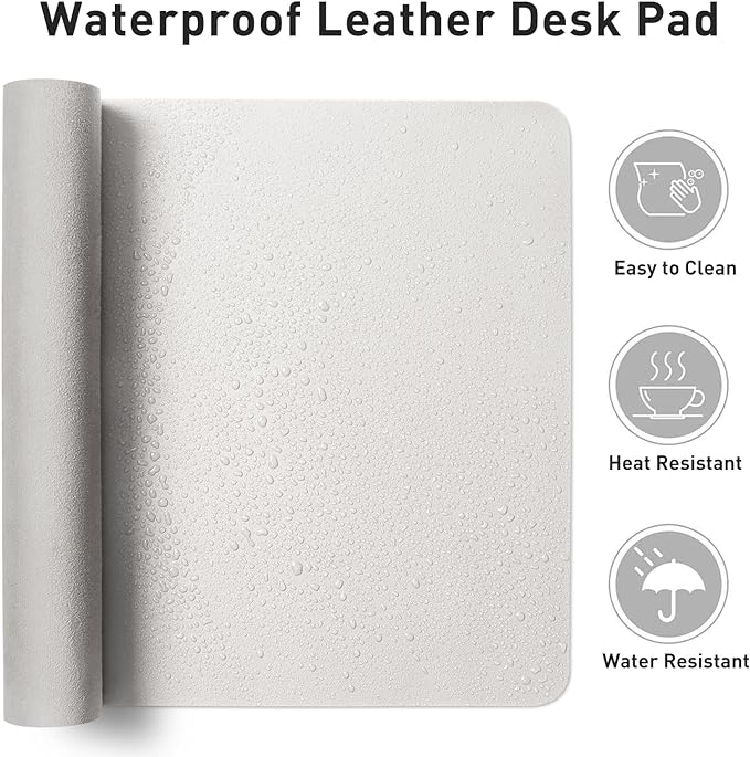 Aothia Leather Desk Pad Protector, Mouse Pad, Office Desk Mat, Non-Slip PU Leather Desk Blotter, Laptop Desk Pad, Waterproof Desk Writing Pad for Office and Home (36" x 17", Off-White)
