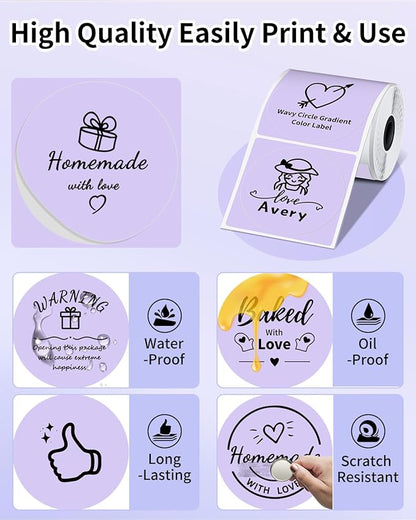 Phomemo Purple Circle Thermal Sticker Label Compatible with M100/M110/M220/M250/M120/M200/M150 Label Maker, Size 1.96" x 1.96" Round Thermal Label