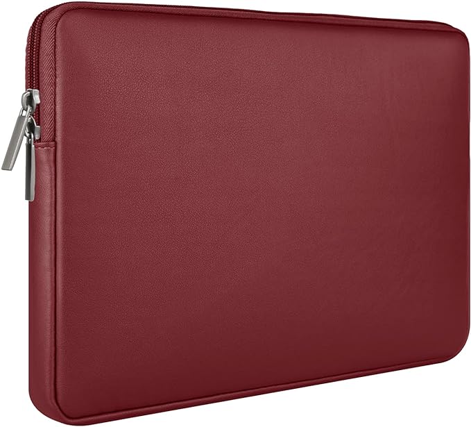 RAINYEAR 15.6 Inch Laptop Sleeve Soft PU Leather Case Protective Water Resistant Zipper Padded Cover Carrying Bag Compatible with 15.6" Notebook Computer Chromebook(Red)