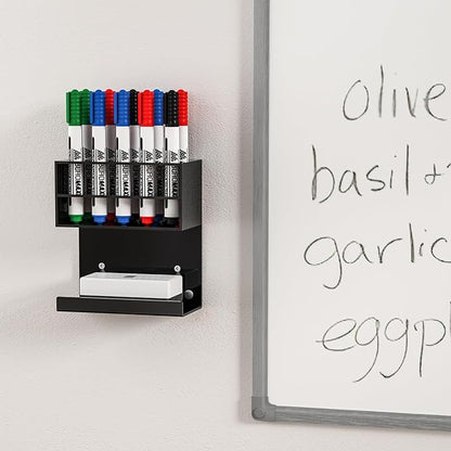 Acrylic Black Whiteboard Magnetic Marker Holder,Wall Mounted Dry Erase Whiteboard Marker Holder Stand Acrylic Magnet Pen Holder for Fridge Refrigerator for School Office Home (Black, 2)